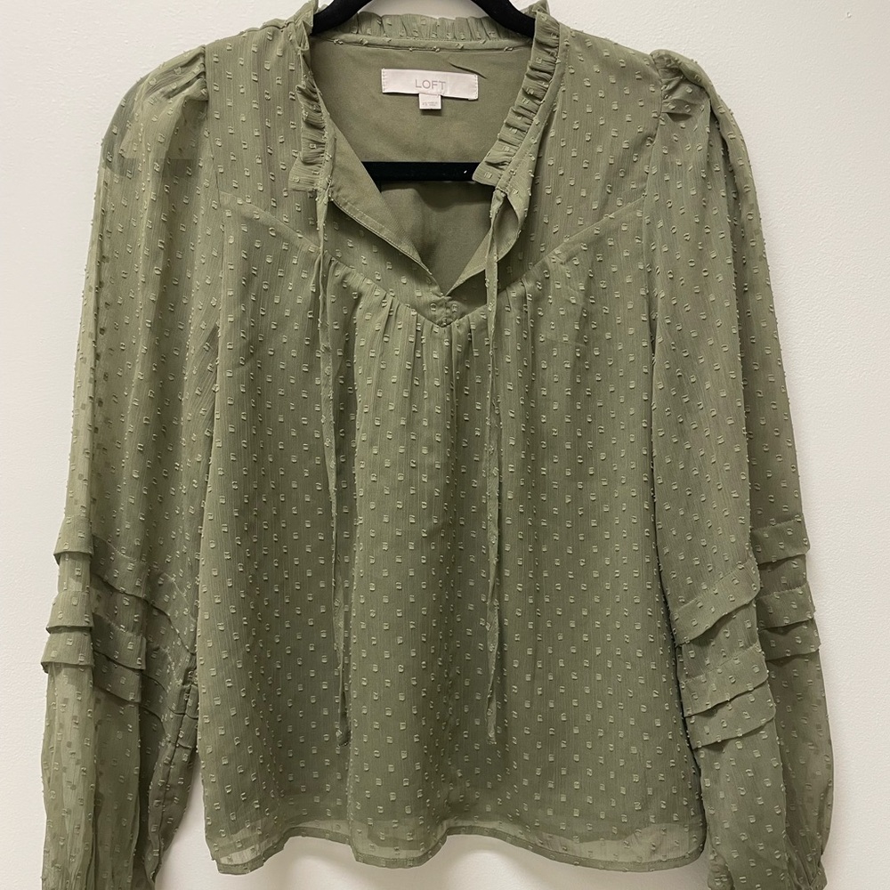 LOFT Sage Green Ruffled Blouse